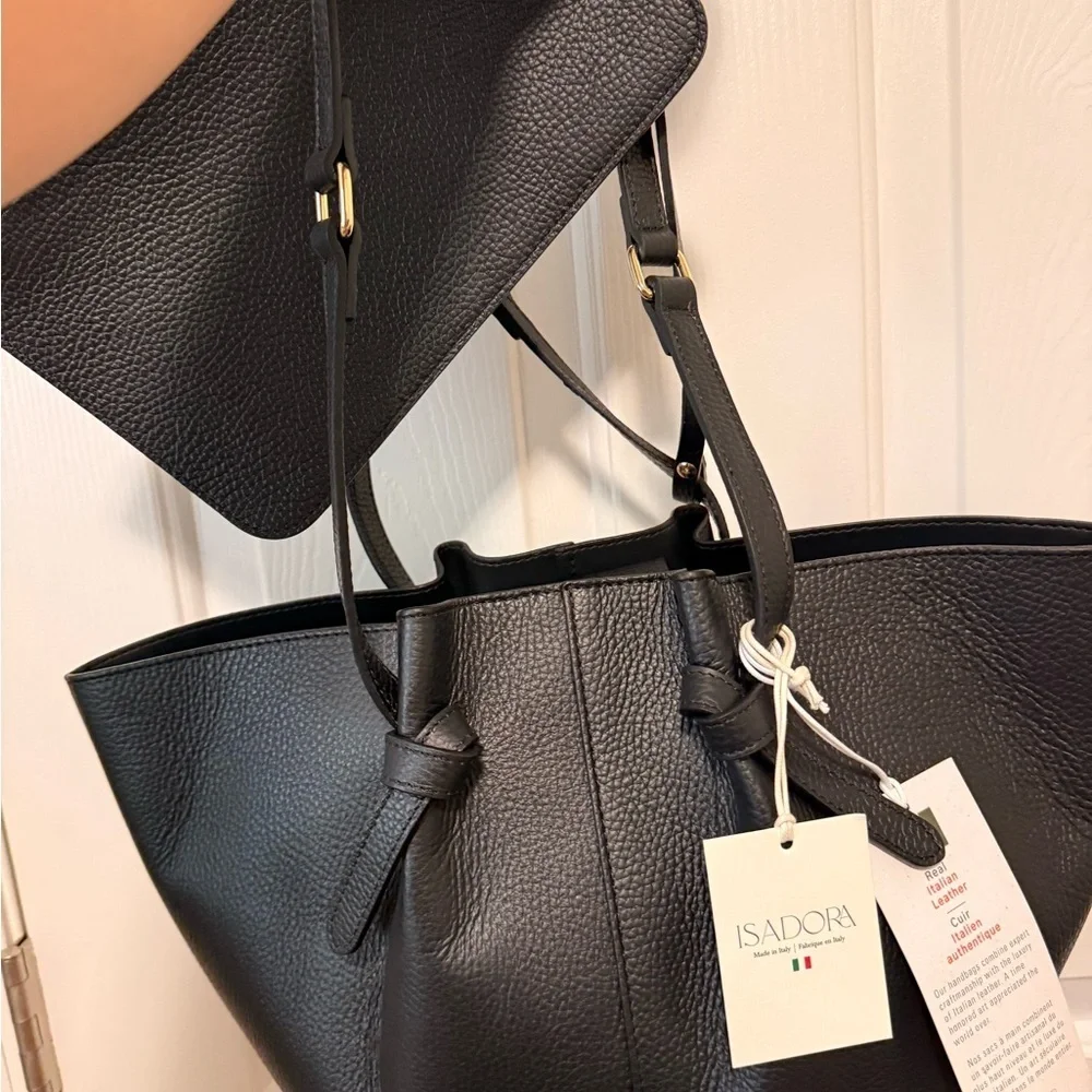 Isadora Black Leather Tote Bag